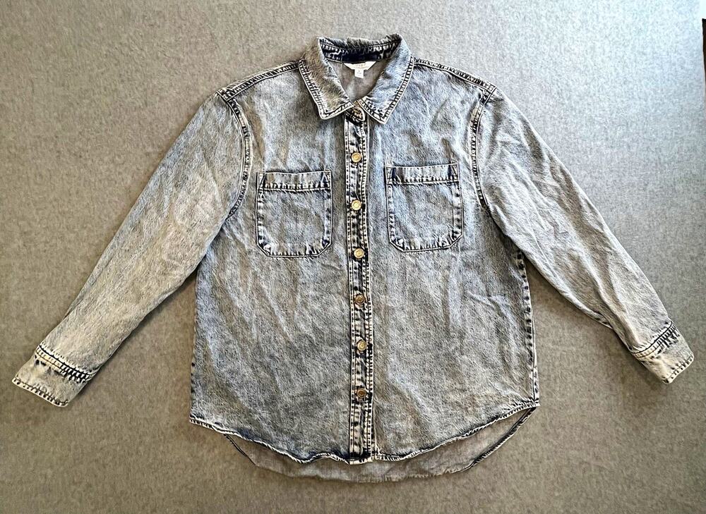 Time and Tru Shirt Mens Sz S Denim Blue Long Sleeve Button-Up Pockets Solid